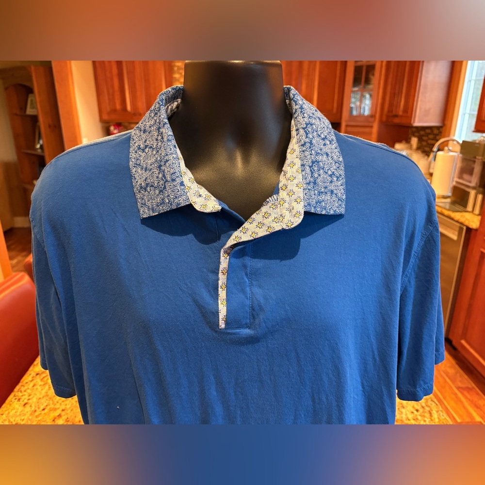 Robert Graham Blue Polo with Patterned Collar